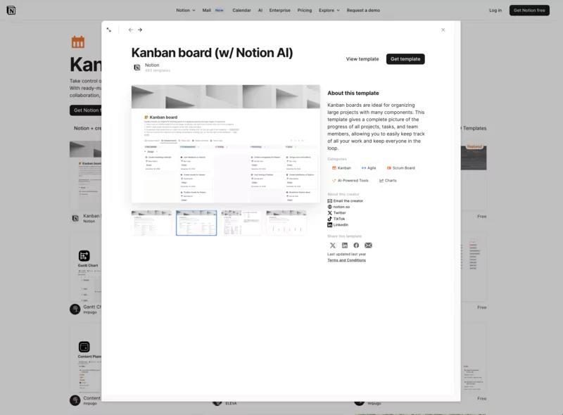 kanban d'idées de contenu sous Notion