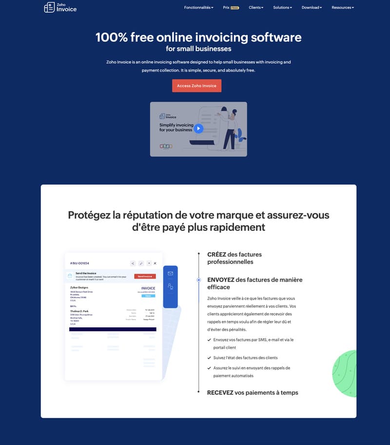 Zoho Invoice - logiciel de facturation 