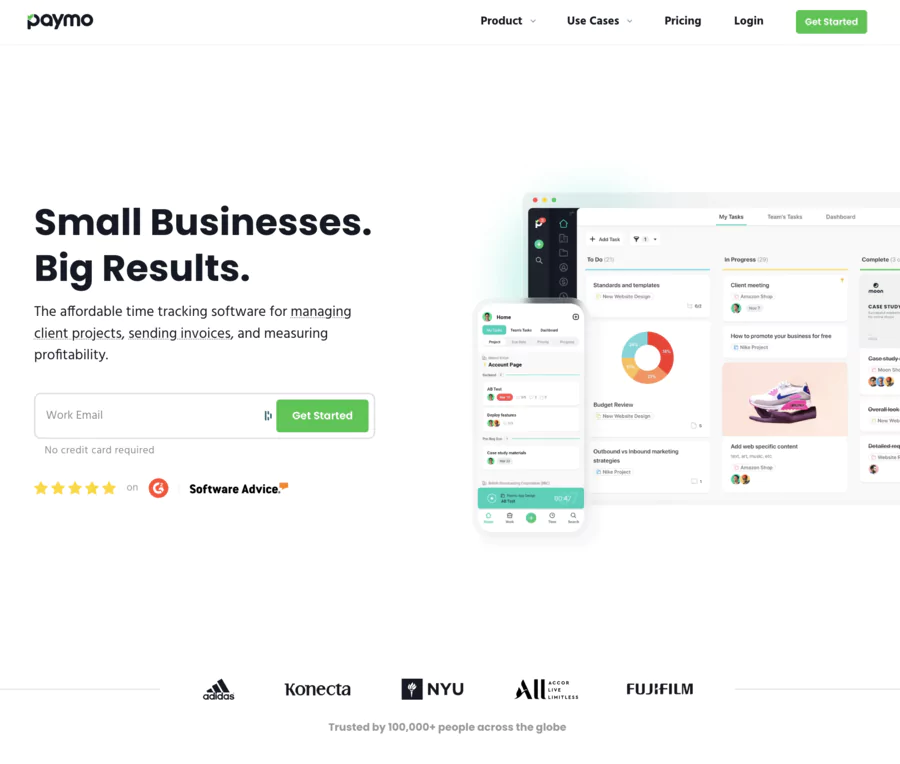 page d'accueil de  paymo