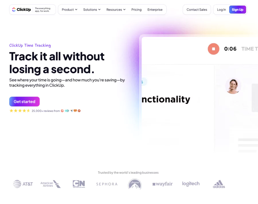 fonctionnalité de suivi du temps de travail de ClickUp