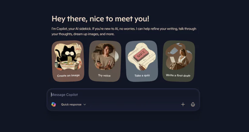 interface de commande de microsoft copilot