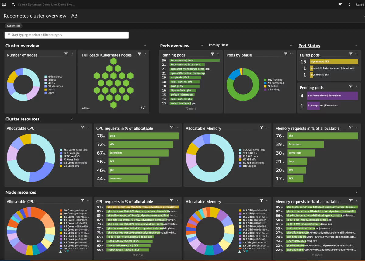 interface de dynatrace pour kubernetes