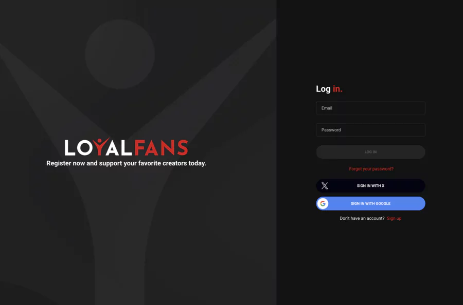 Page d'inscription de LOyalFans