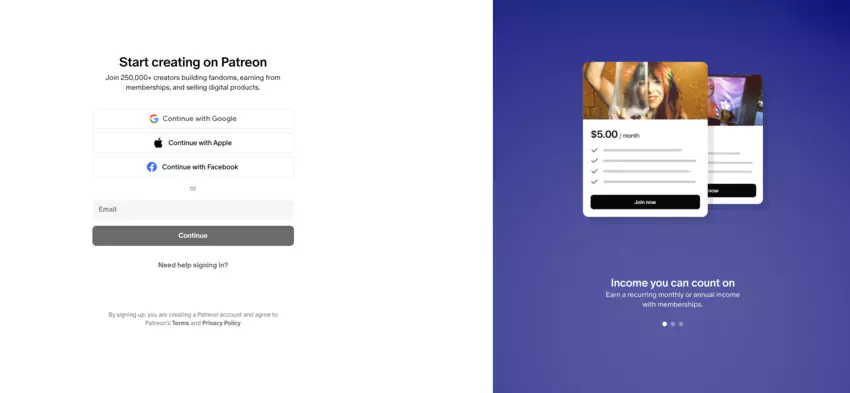 inscription à patron