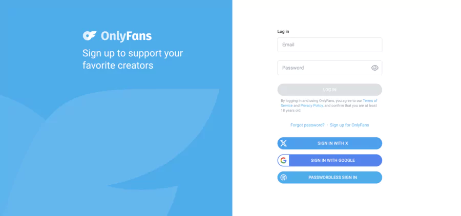 page d'inscription de onlyfans