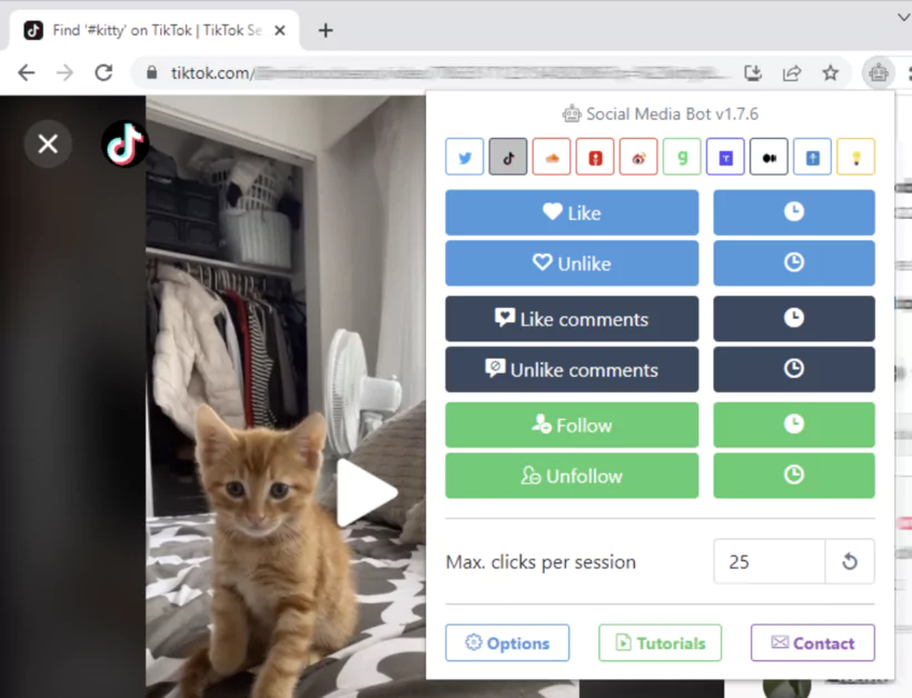 Interface de sociam edia bot pour tiktok