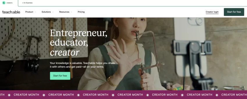 page web de teachable