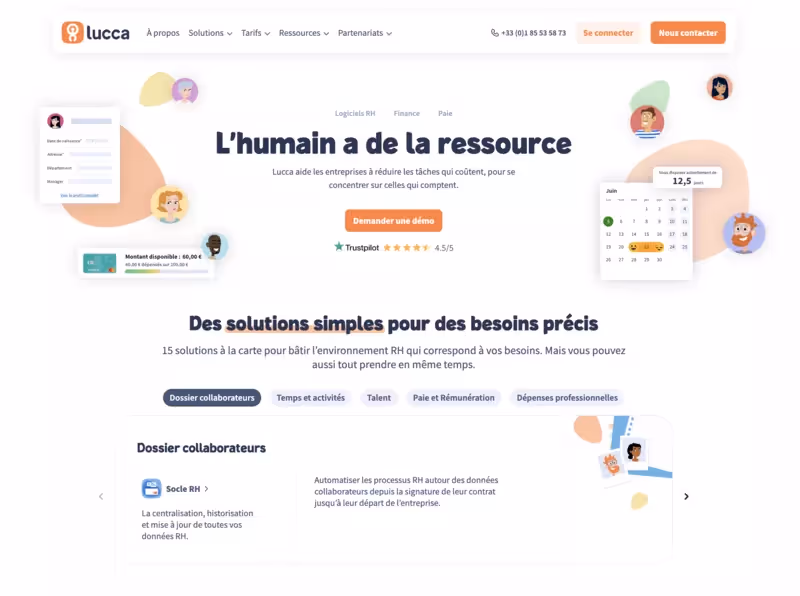 page d'accueil du site internet de l'un des meilleurs logiciels RH Lucca