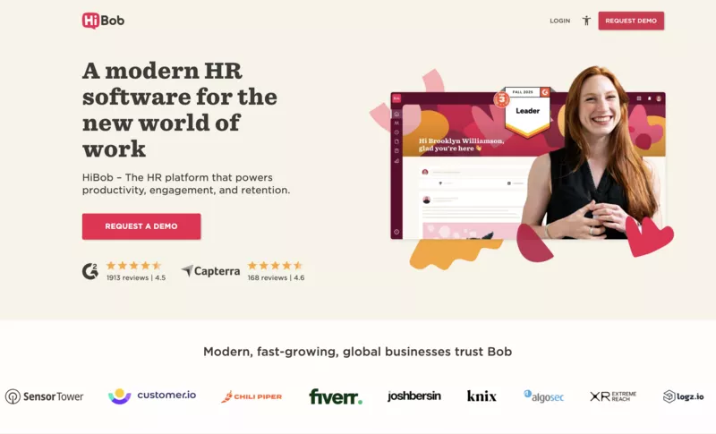 homepage of one of the best HR software Hbob