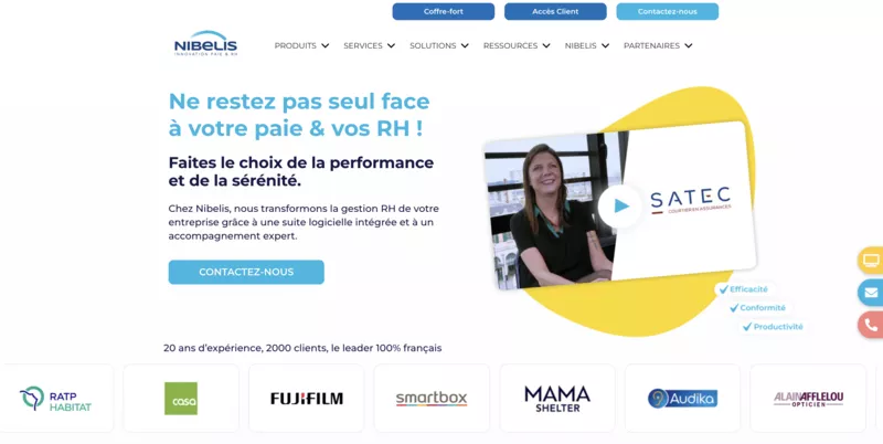 homepage of one of the best HR software Nibelis