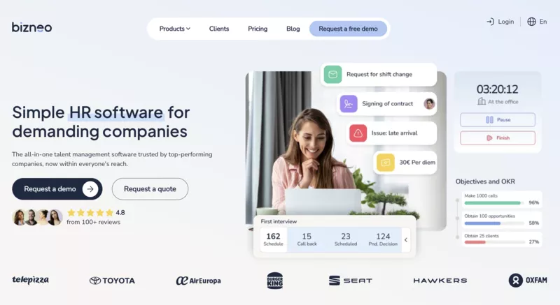 homepage of one of the best HR software Bizneo HR