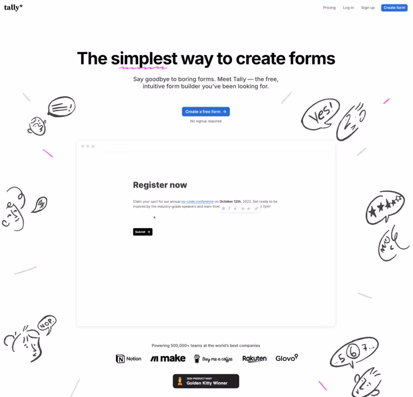 page du site web de tally