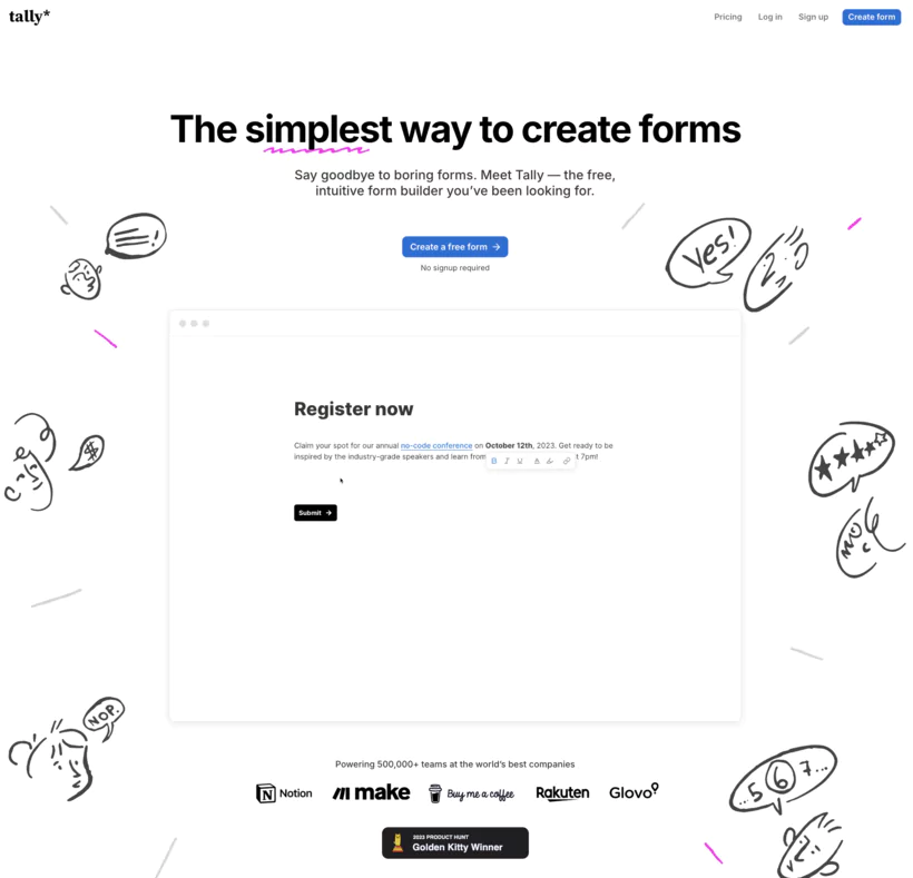 page du site web de tally