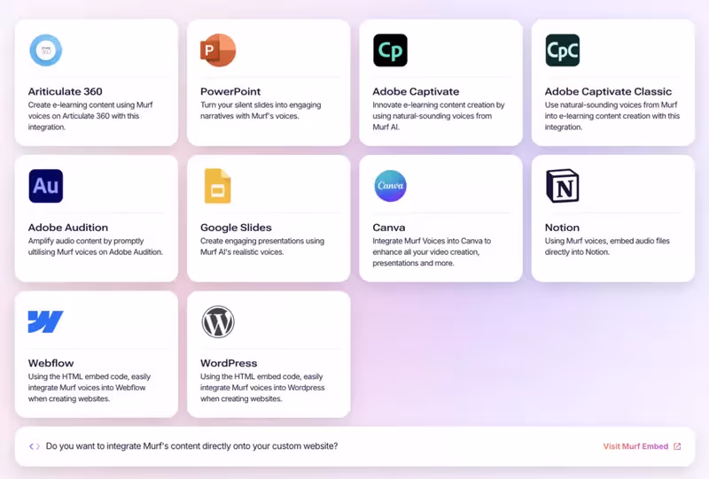 intégrations de Murf AI
