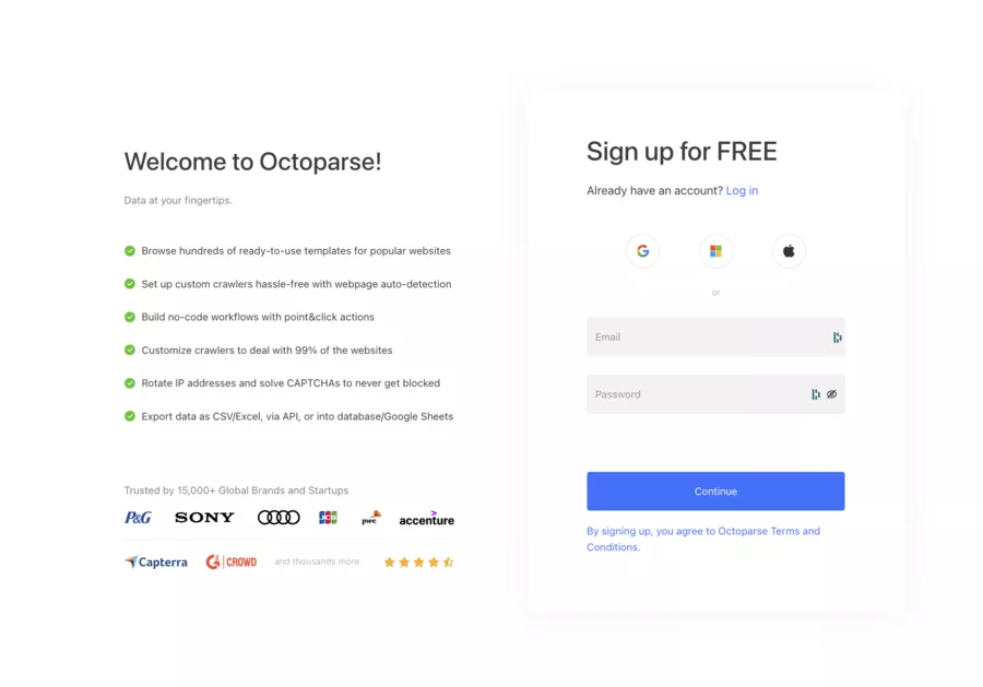 inscription à Octoparse (démo et essai gratuit)