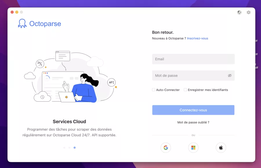 démarrage de octoparse sur Mac en un clic