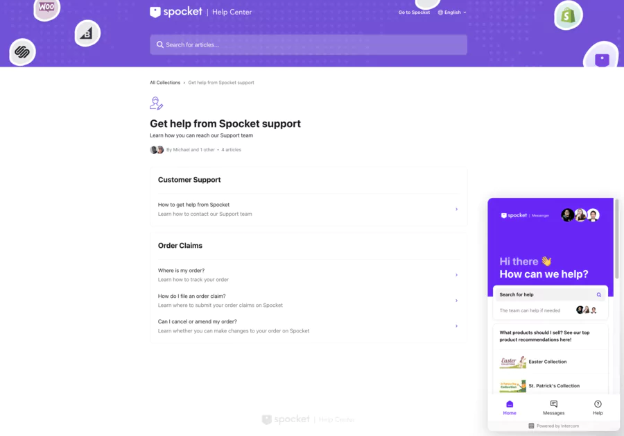 support page of spocket site