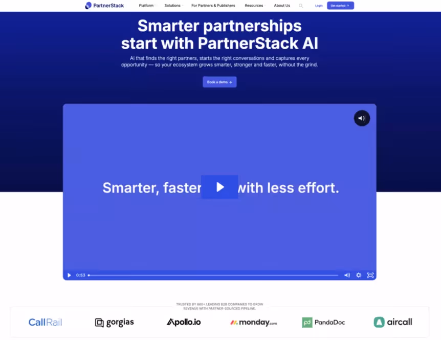 page d'accueil de partnerstack