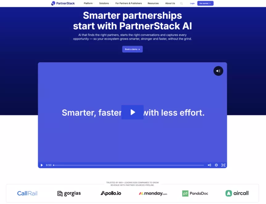 page d'accueil de partnerstack