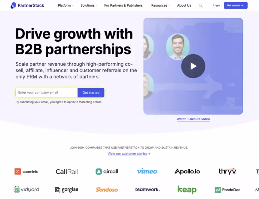 page d'accueil de partnerstack pour recruter des affiliés 