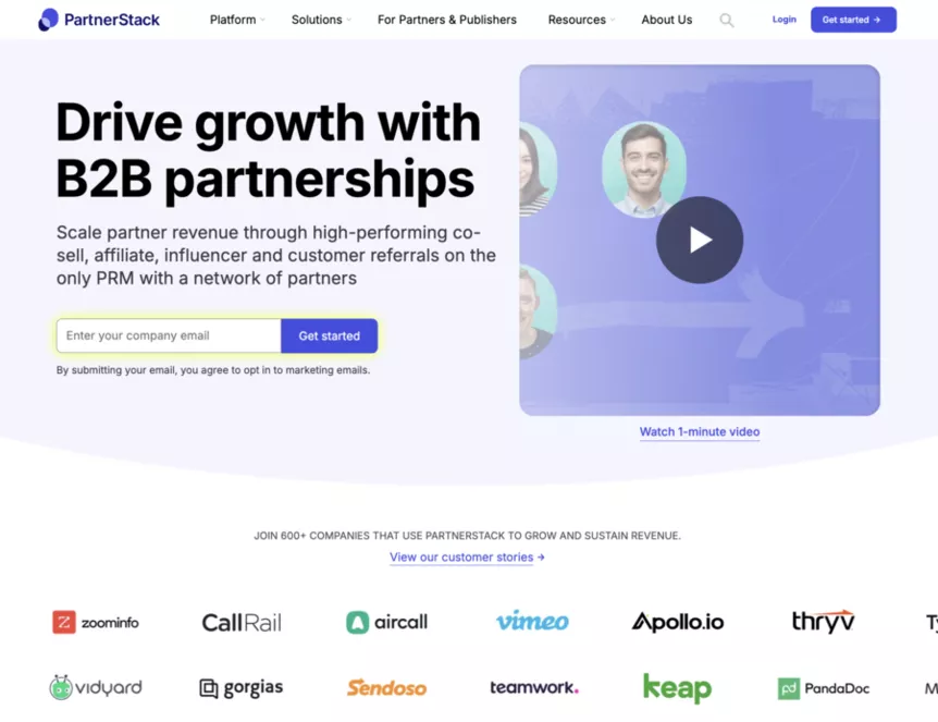 page d'accueil de partnerstack pour recruter des affiliés 