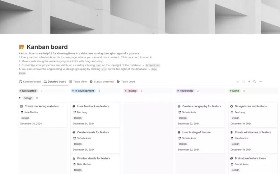 Notion – Kanban + base de connaissances
