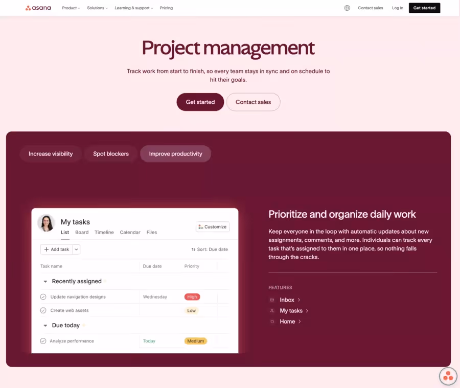 Asana – coordination cross-team