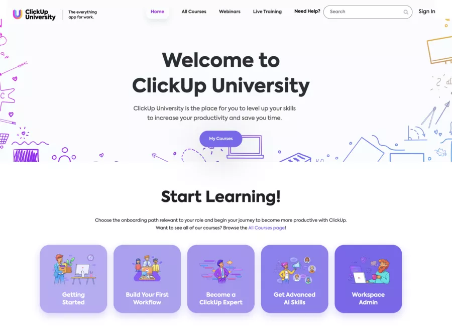 interface de clickup university