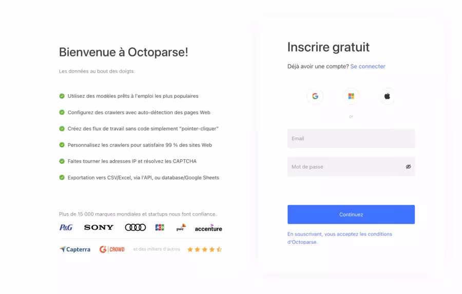 Inscription Octoparse