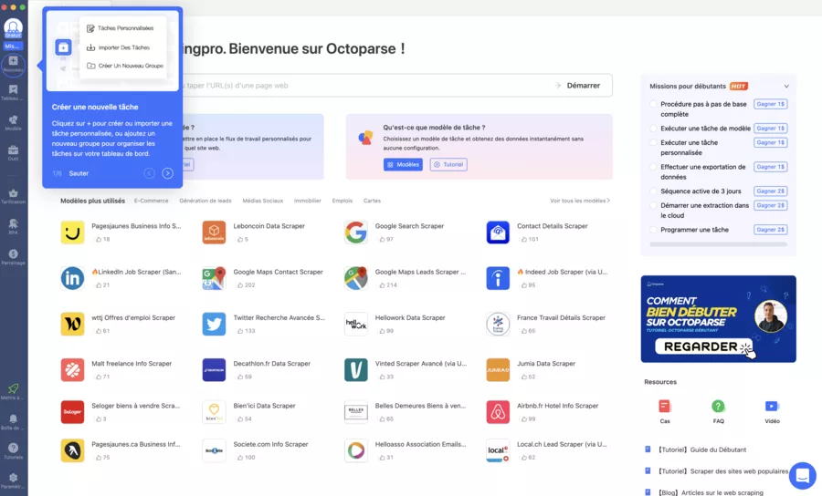 Créer une tâche et ouvrir la page Amazon