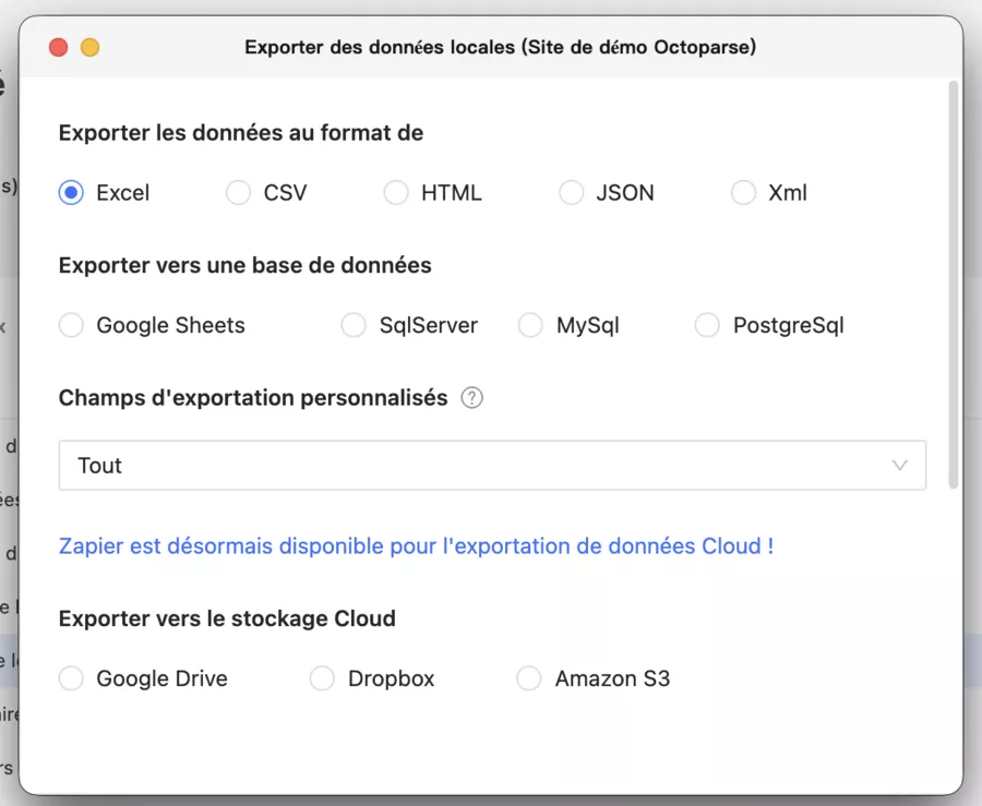 Exporter (CSV / Excel)