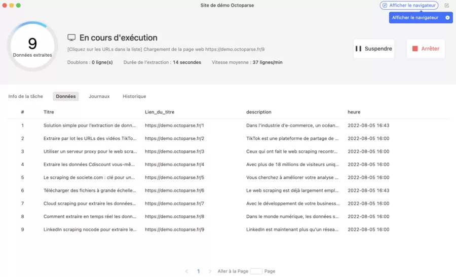 Lancer l’extraction