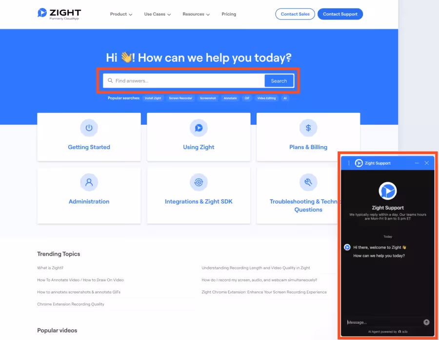 Support client de Zight 