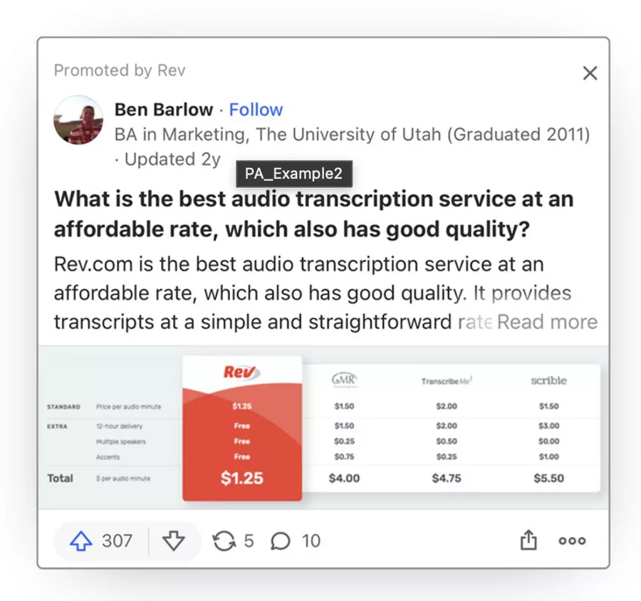 sharing knowledge from experts on quora ads