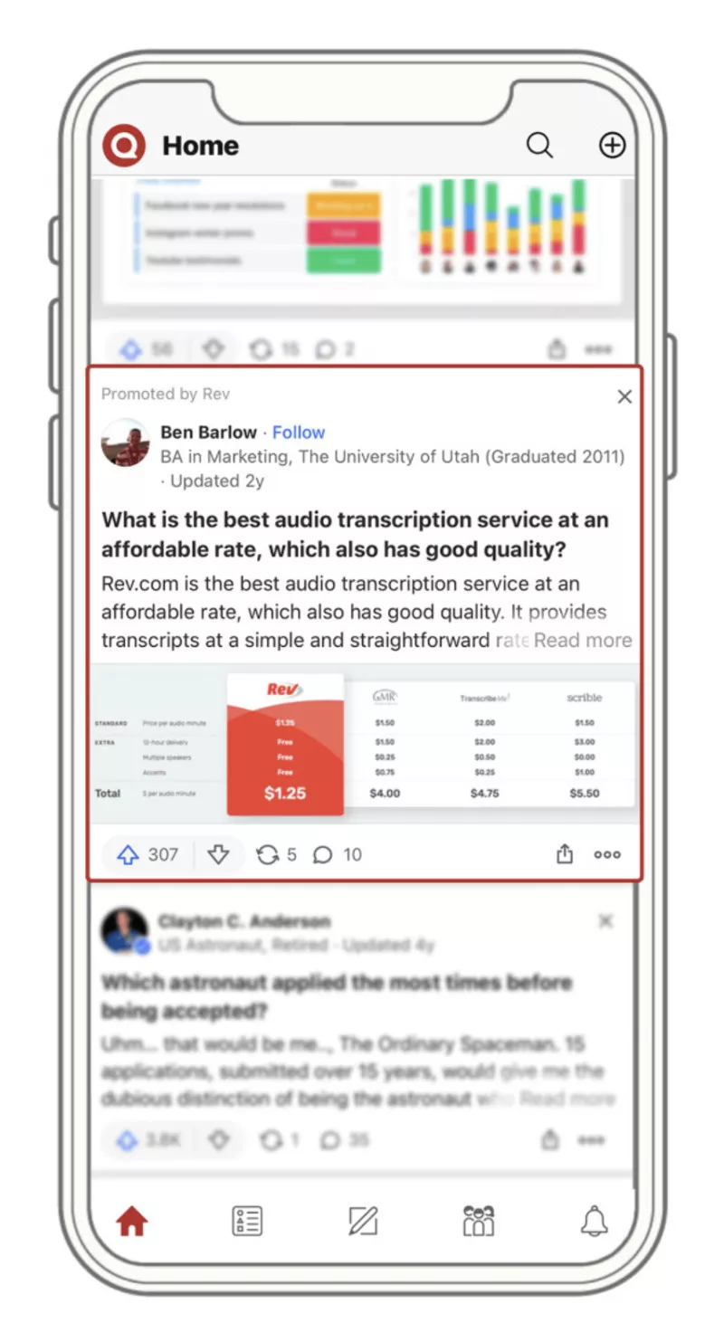 exemple de publicité quora sur mobile