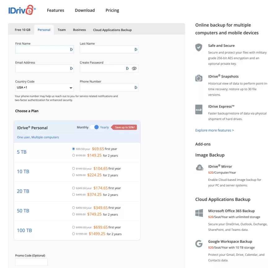 Inscription à iDrive