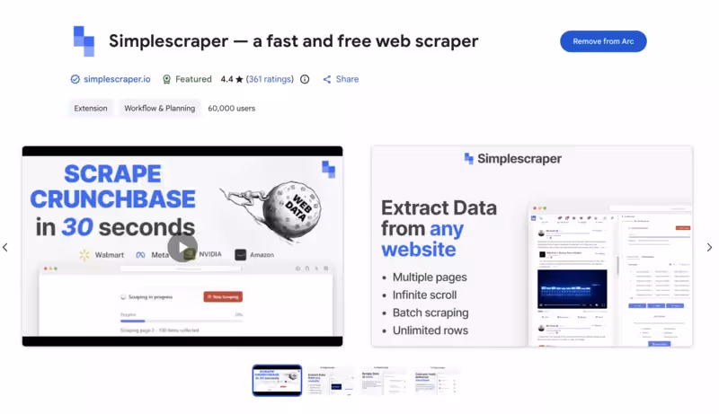 Extension chrome Simplescraper 