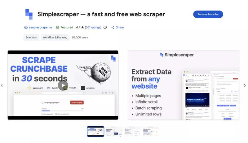 Chrome extension Simplescraper 