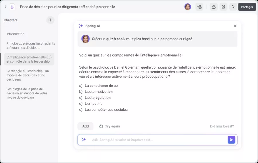 boîte à outils de ispring pour créer des quizs