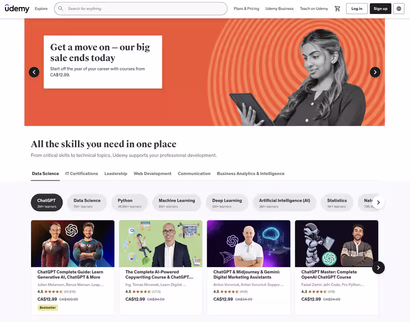 page d'accueil de Udemy