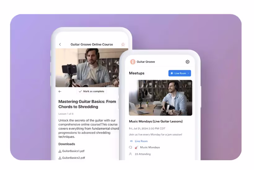interface mobile des cours sur Kajabi