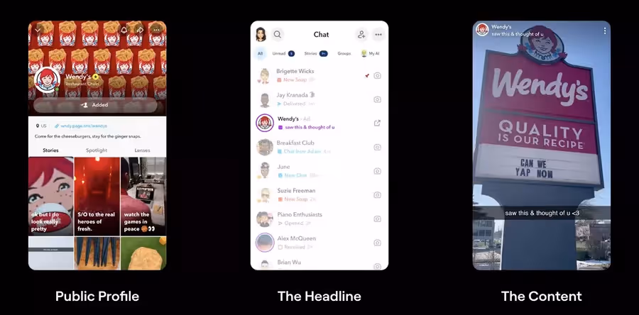 Application mobile affichant ls informations d'une publicité de Wendy's sur Snapchat 