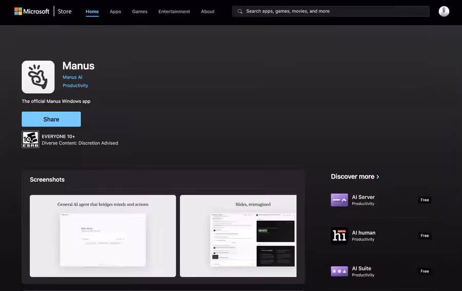 Application Manus sur Windows Store