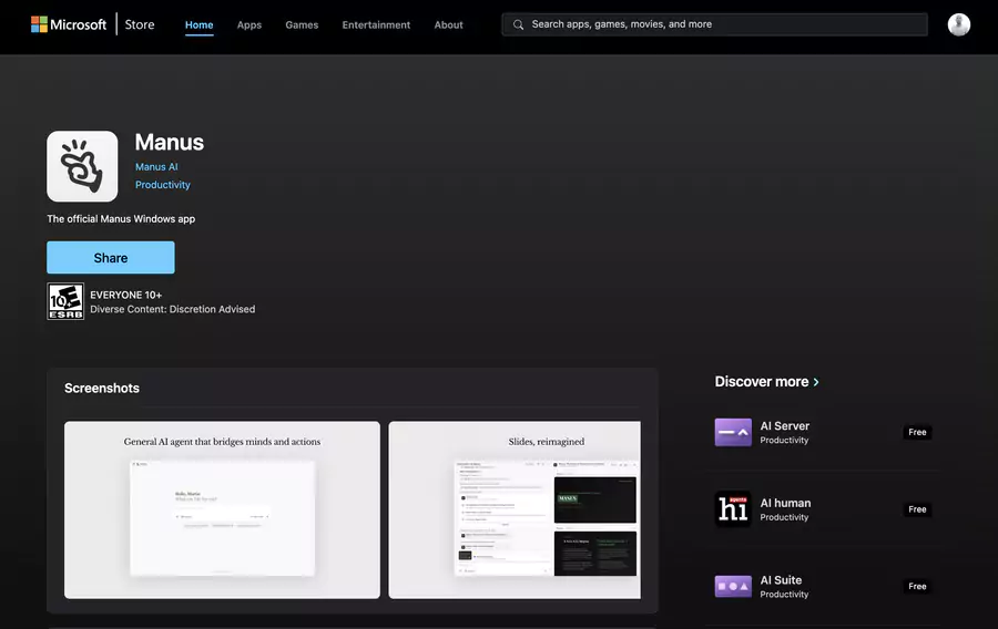 Application Manus sur Windows Store
