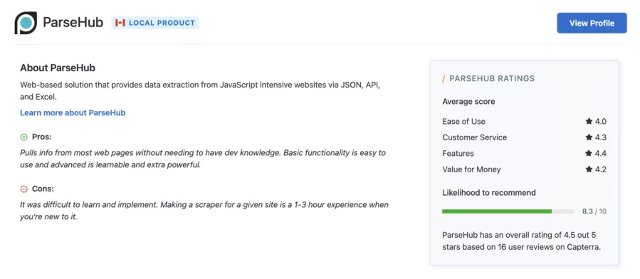 avis vérifiés de ParseHub sur Capterra