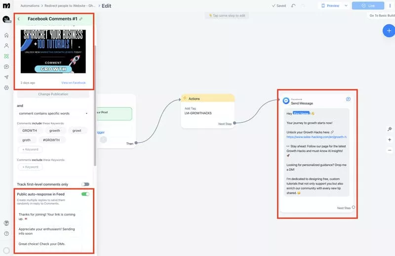 Exemple de workflow sur ManyChat