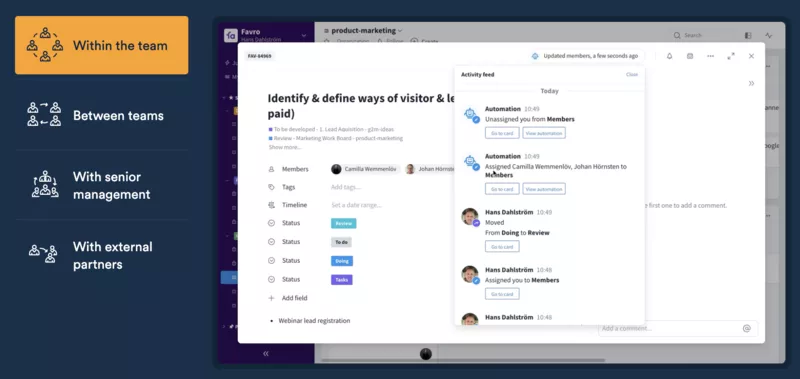 travail en équipe sur favro