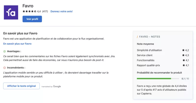 Avis capterra de Favro