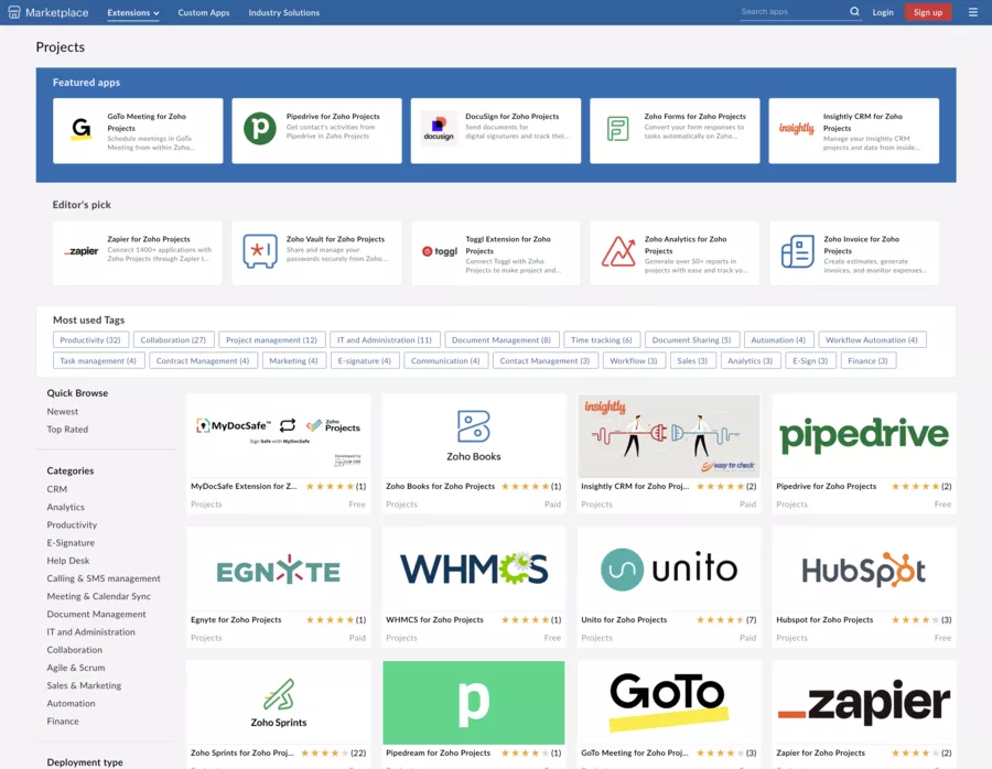 Zoho Projects Integration Marketplace
