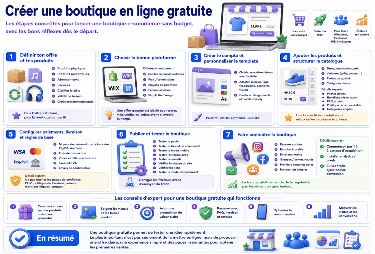 étapes pour créer et mettre en ligne ta boutique gratuite